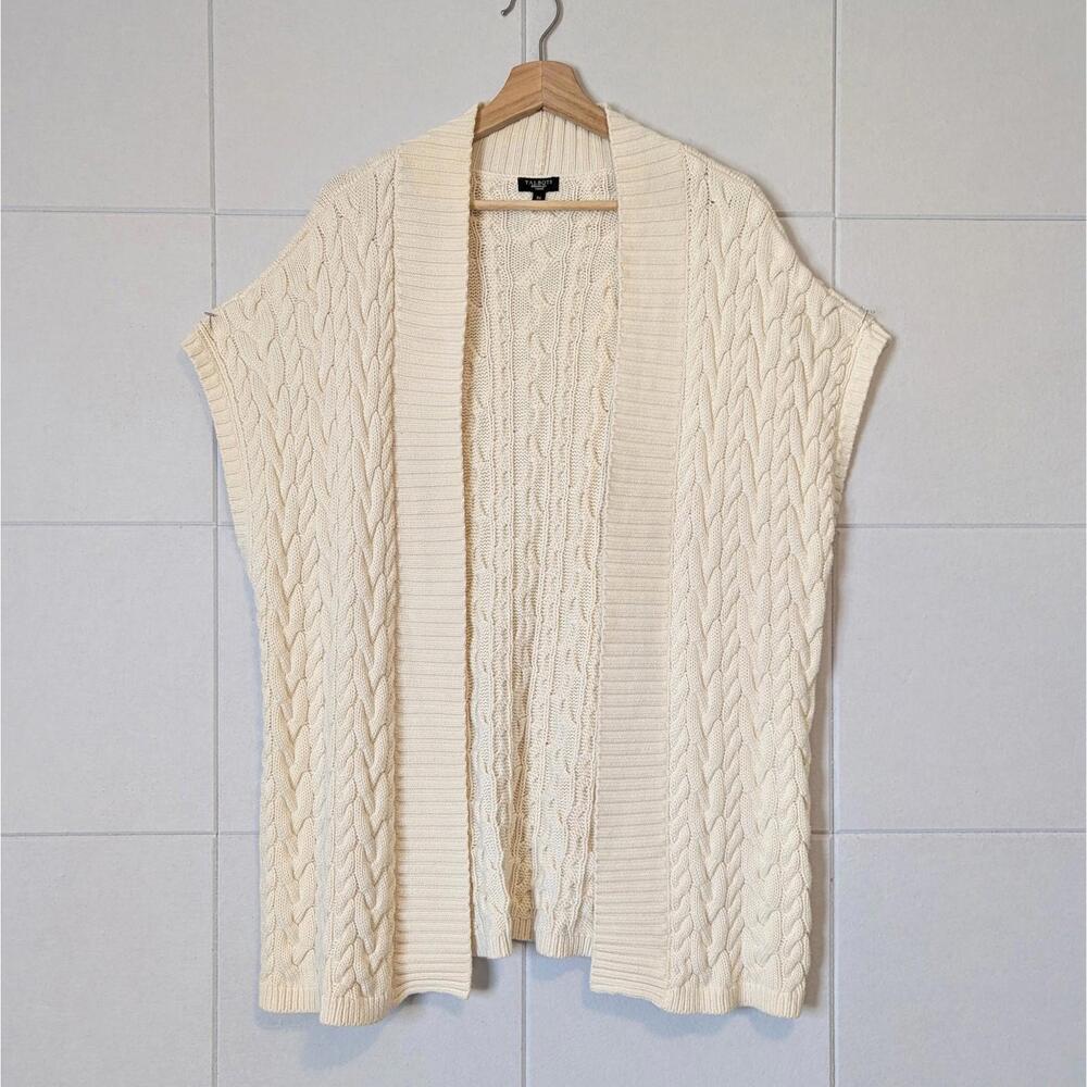 Talbots chunky cotton cable knit open front cardigan